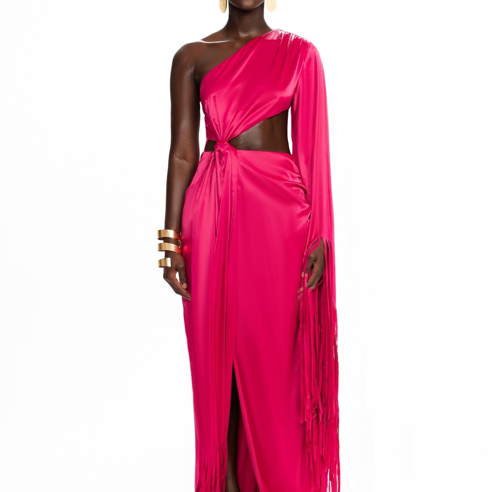 Pink Asymmetrical One-Shoulder Maxi Gown